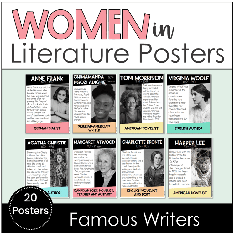 Women in literature posters of 20 famous writers