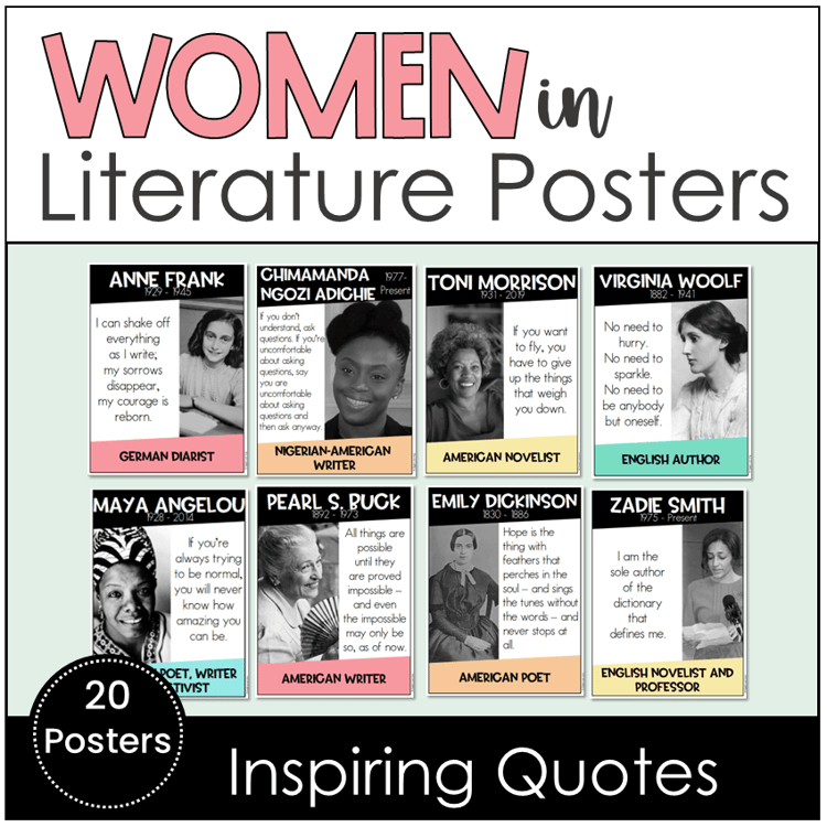 20 posters of inspiring quotes by women in literature.