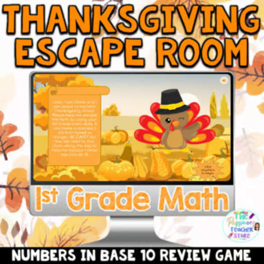1st Grade Digital Thanksgiving Math Escape Room Game Fall Activity Review