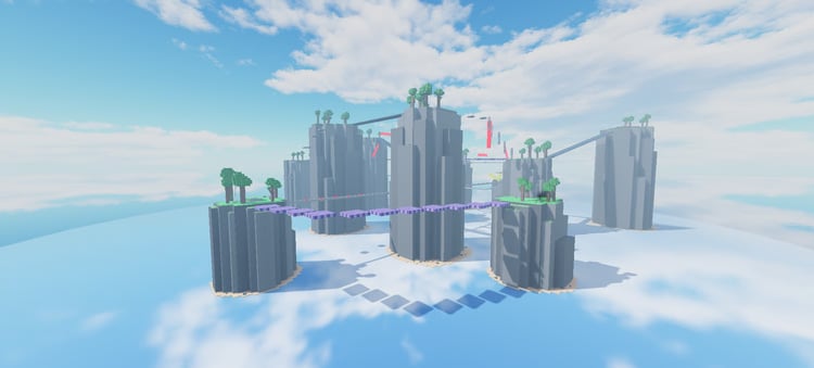 Roblox sword fighting arena with obstacle platforms