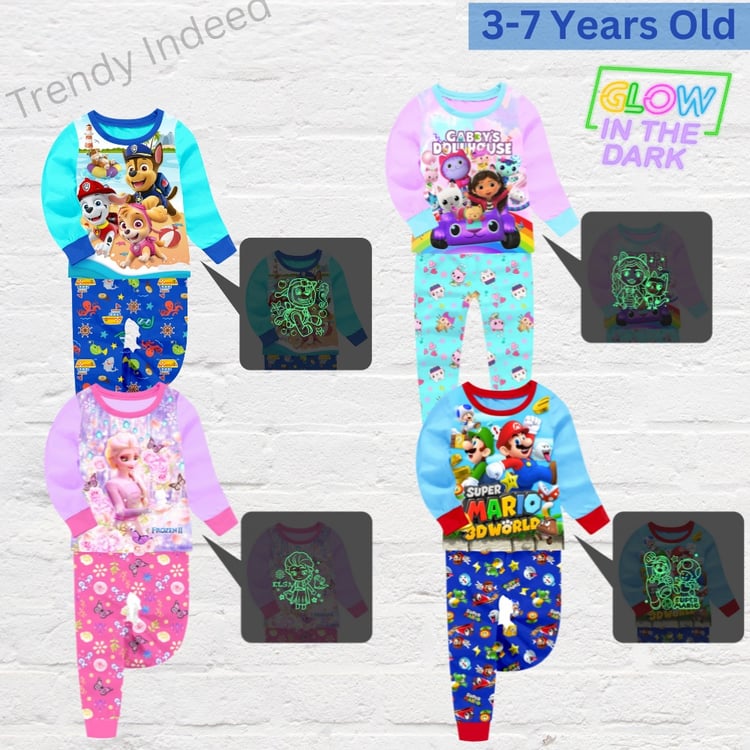 Cartoon inspired glow in the dark pajamas for boys and girls