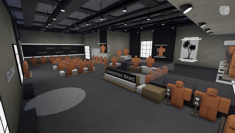 Roblox clothing store interior with fashion displays