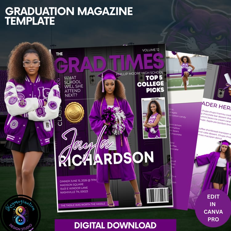 graduation magazine template, grad magazine, senior magazine template, graduation keepsake, class of 2026, graduation party template, senior memory book, editable graduation template, canva graduation template, grad celebration, senior spotlight, graduati