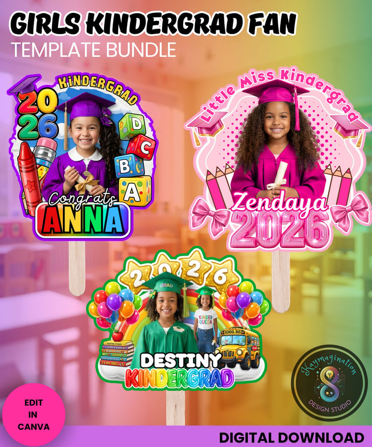 kindergarten graduation fan, kinder grad fan template, graduation fan template, kindergarten graduation template, class of 2026 kindergarten, grad fan canva template, kindergarten party decor, graduation celebration template, kids graduation fan, editable