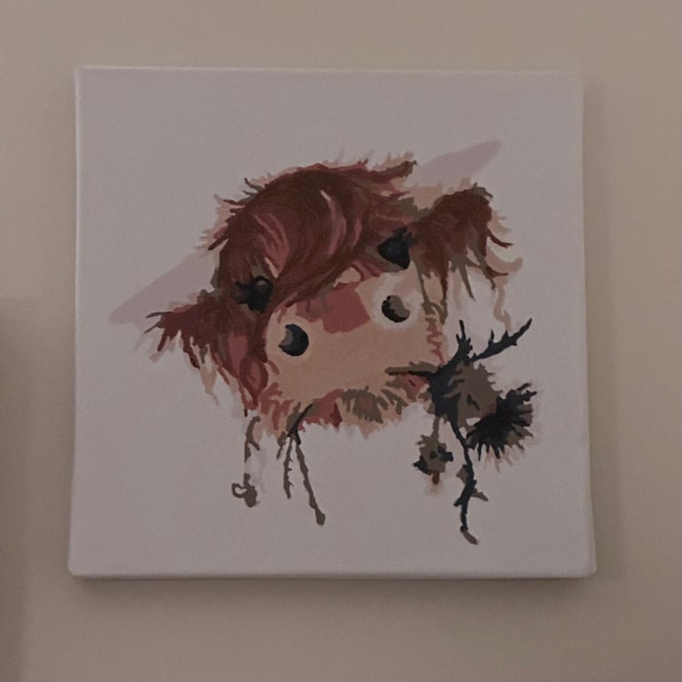 Painted Highland Cow with Thistle