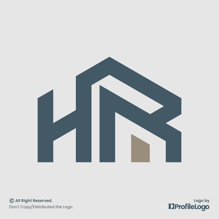 Simple house building letter HR logo by ProfileLogo with light grey background