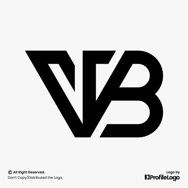 Minimalist abstract line letter VB logo or BV logo by ProfileLogo with light grey background