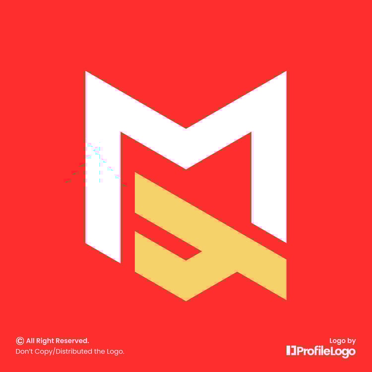 Minimalist monogram MQ logo or letter QM logo by ProfileLogo with red background