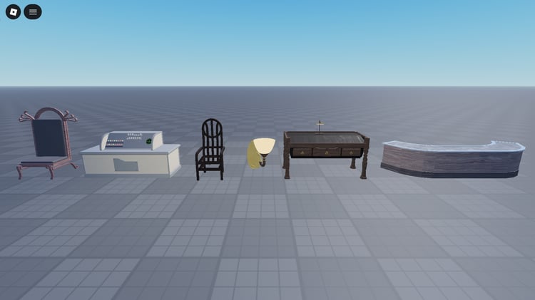 Wooden desk and chairs Roblox assets
