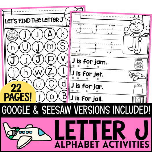 Letter J Worksheets Alphabet Lower and Upper Case | Tracing, Beginning Sounds