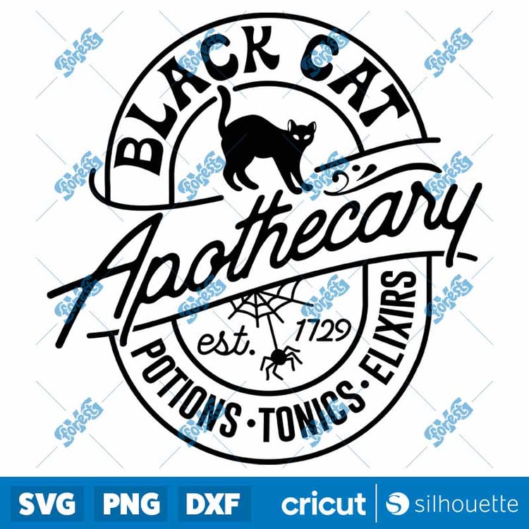 Black Cat Apothecary SVG - Halloween Witchy Cat Shirt Cut File