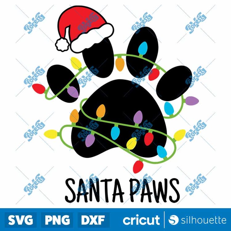 Santa Paws SVG | Dog Paw Christmas Tree with Lights DXF PNG EPS