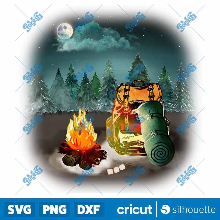 Camping Adventure PNG - Campfire and Camper Van Sublimation Clipart