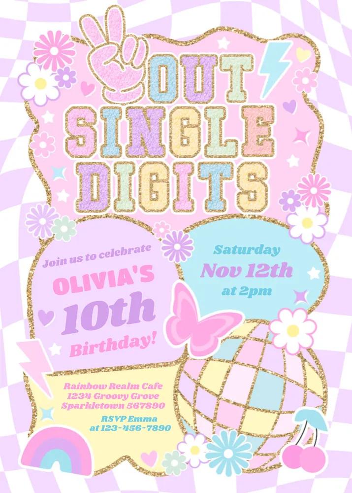Peace Out Single Digits Preppy Varsity Birthday Invitation Canva Template