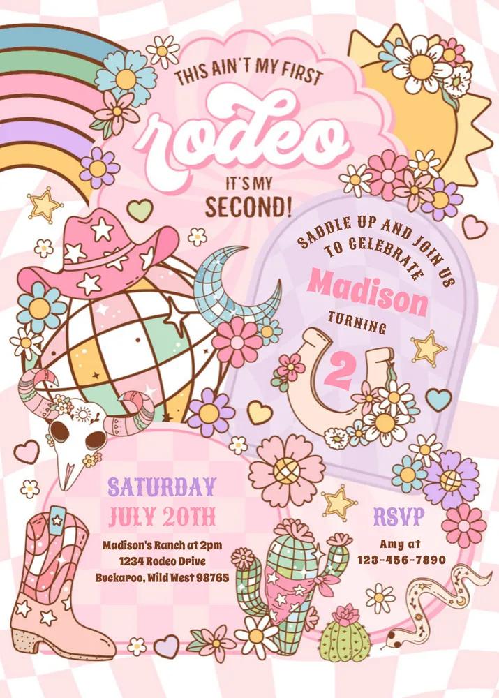 Editable Cowgirl 2nd Birthday Invitation This Aint My First Rodeo Canva