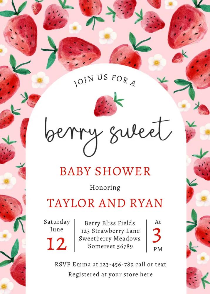 Berry Sweet Strawberry Baby Shower Invitation | Editable Canva Template