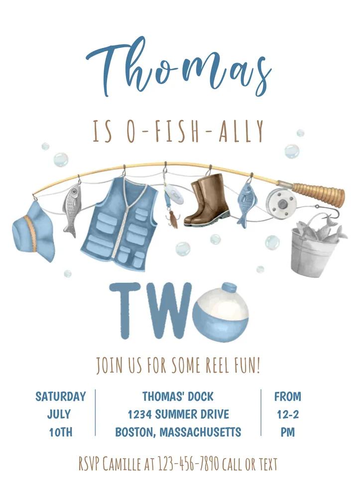 Fishing 2nd Birthday Invitation O-Fish-Ally Two Canva Template
