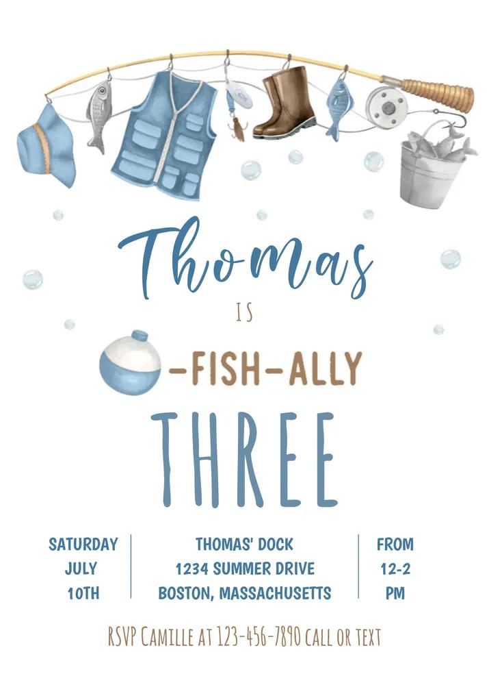 O-Fish-Ally One Fishing Birthday Invitation Canva Template Editable Boy