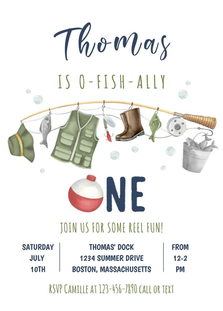 Fishing 1st Birthday Invitation | O-Fish-Ally One Canva Template | Editable