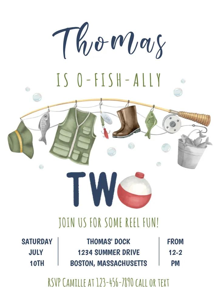 Fishing 2nd Birthday Invitation O-Fish-Ally Two Canva Template Instant Download
