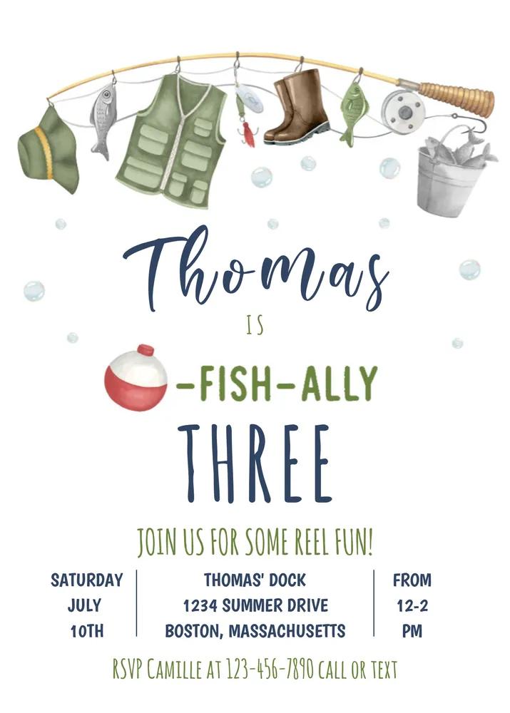 Fishing Birthday Invitation Boys O-Fish-Ally One Editable Canva Template
