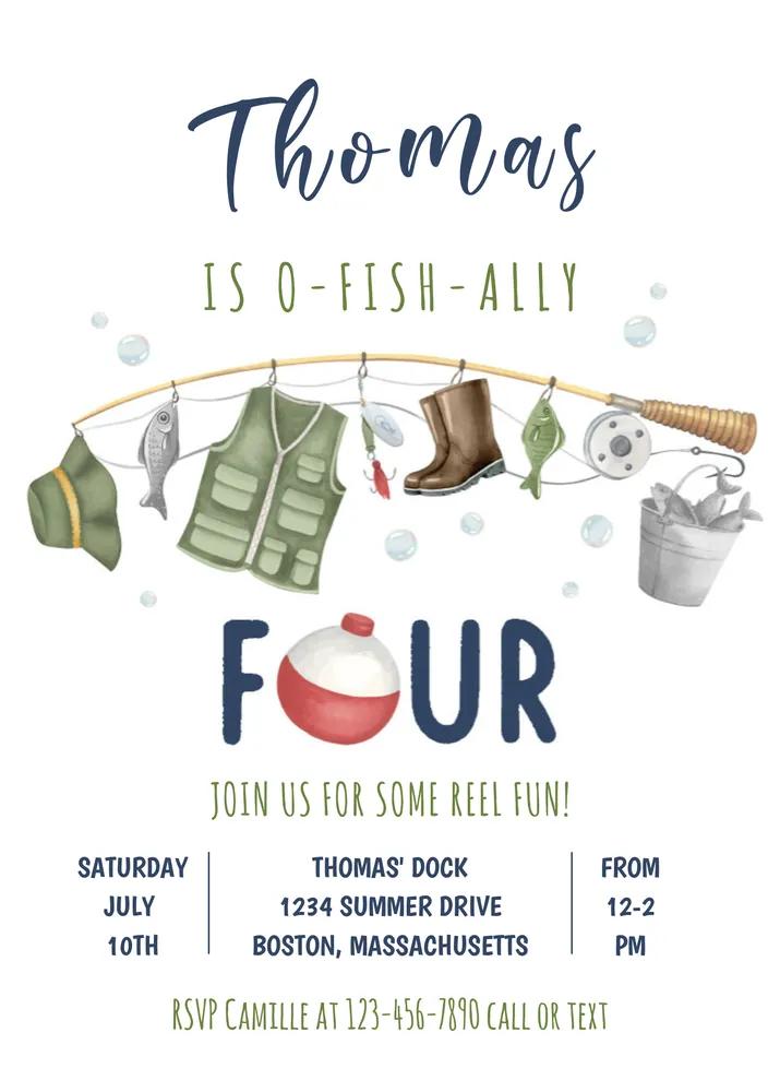 Fishing 4th Birthday Invitation O-Fish-Ally Four Canva Template