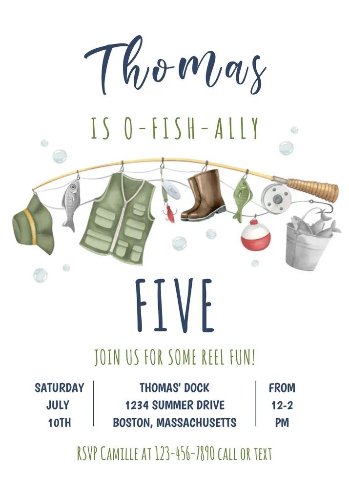 Fishing Birthday Invitation O-Fish-Ally The Big One Canva Template