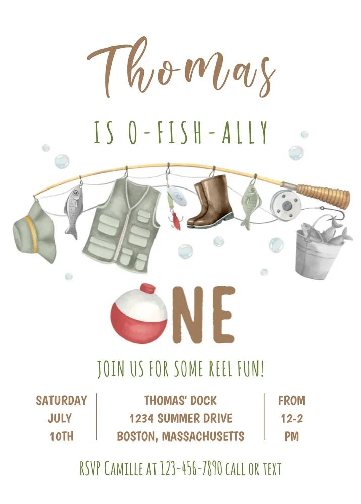 Fishing 1st Birthday Invitation - O-Fish-Ally One Canva Template