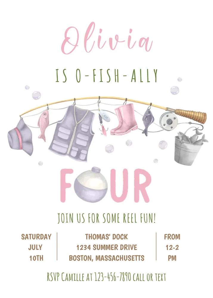 Fishing 4th Birthday Invitation O-Fish-Ally Four Canva Template