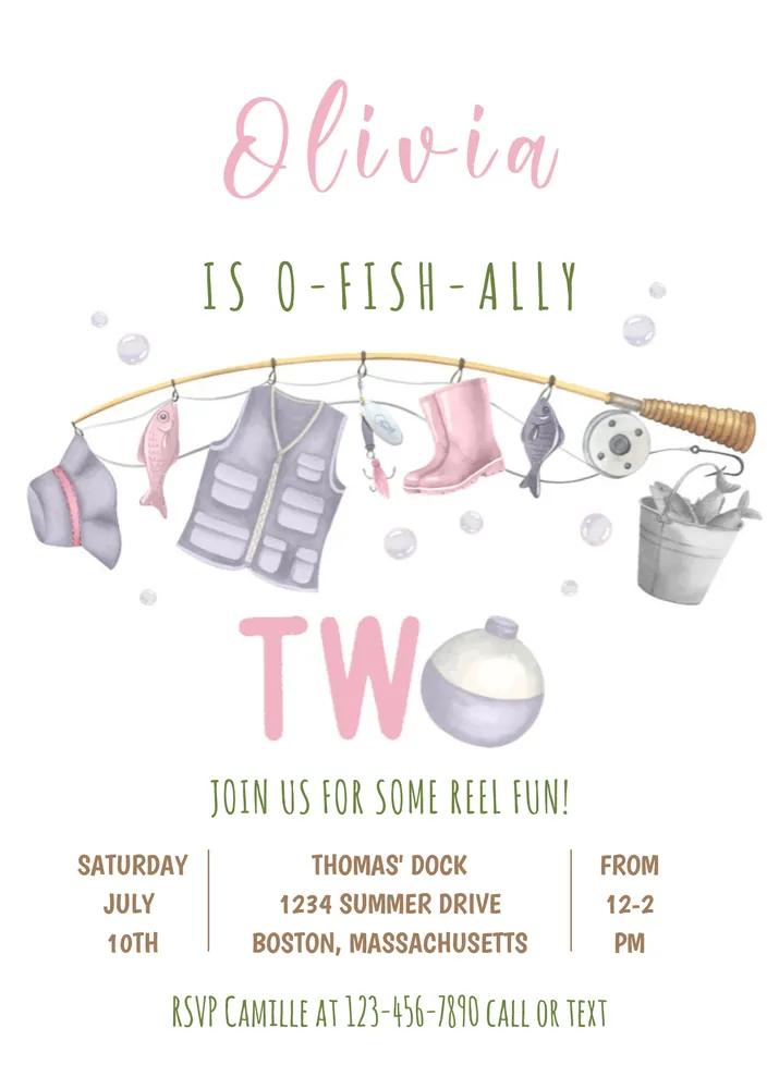O-Fish-Ally Two Birthday Invitation | Fishing 2nd Birthday Canva Template