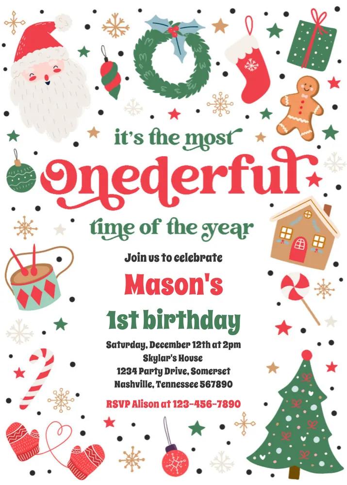 Most Onederful Time 1st Birthday Invitation Canva Template