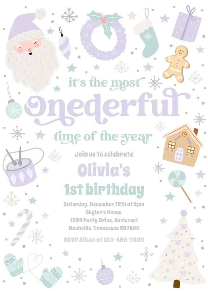 Most Onederful Time 1st Birthday Invitation | Canva Christmas Template