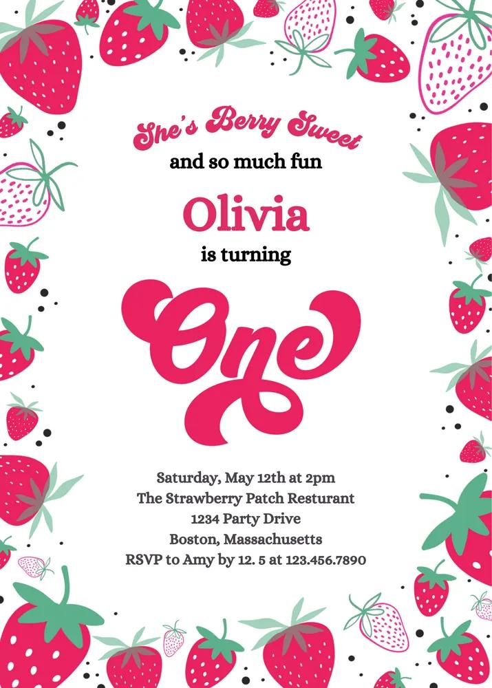 Berry Sweet 1st Birthday Invitation | She Is Berry Sweet Canva Template