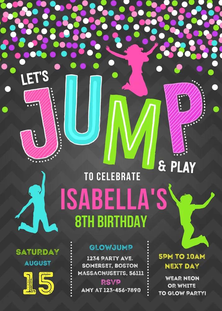 Editable Jump Birthday Party Invitation | Trampoline Bounce House Canva Template