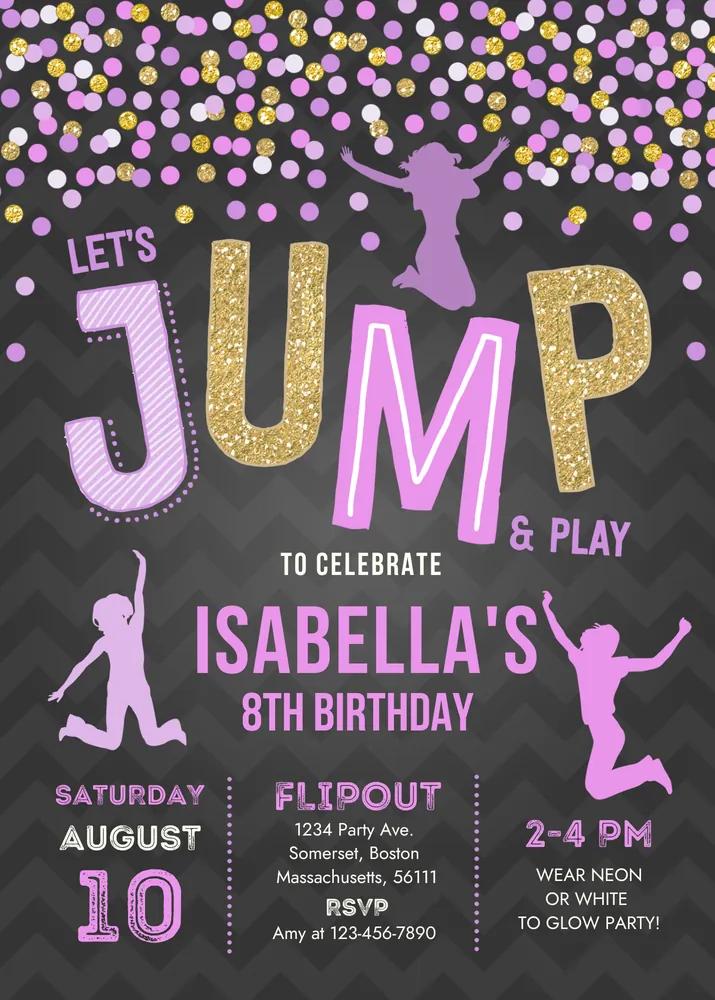 Jump Invitation | Trampoline Birthday Party Canva Template | Instant Download