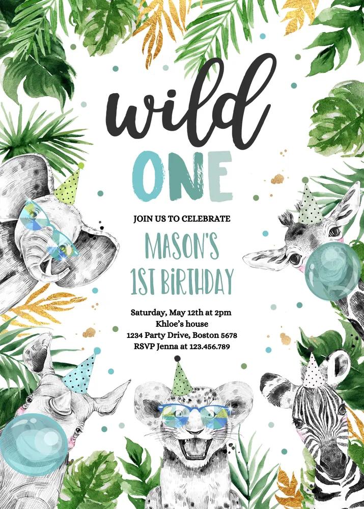 Wild One Birthday Party Invite | Safari Animal Canva Template Instant Download