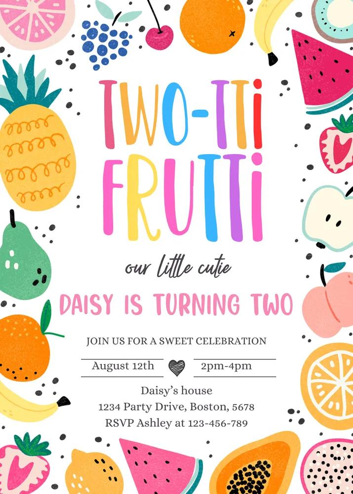 Two-tti Frutti 2nd Birthday Invitation | Editable Canva Template