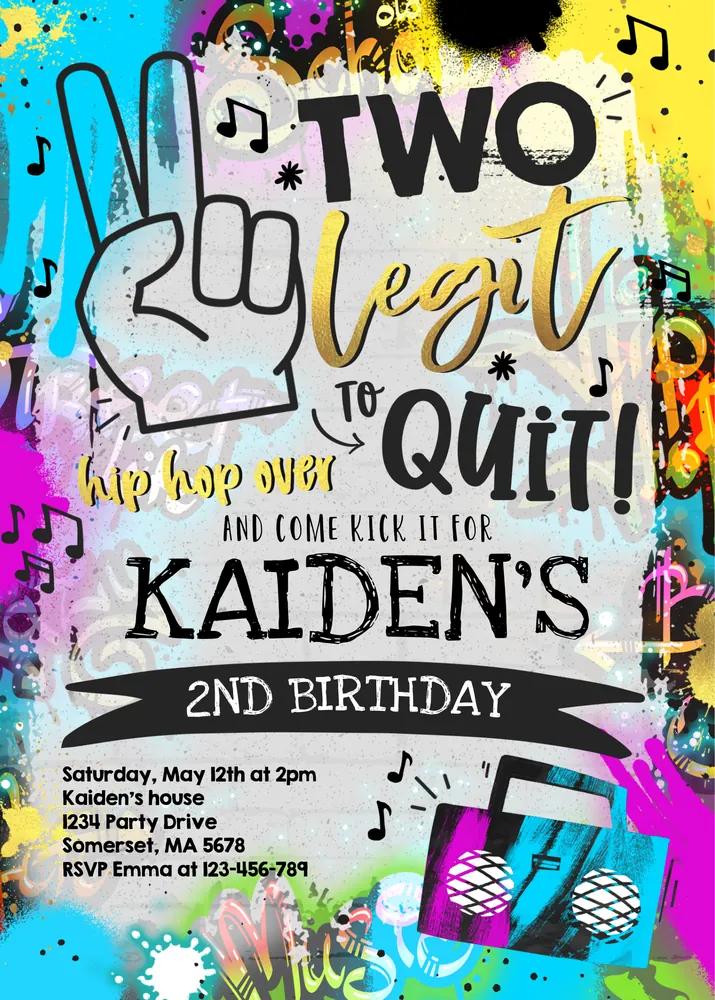 Two Legit to Quit Birthday Invite | 90s Hip Hop 2nd Birthday Canva Template