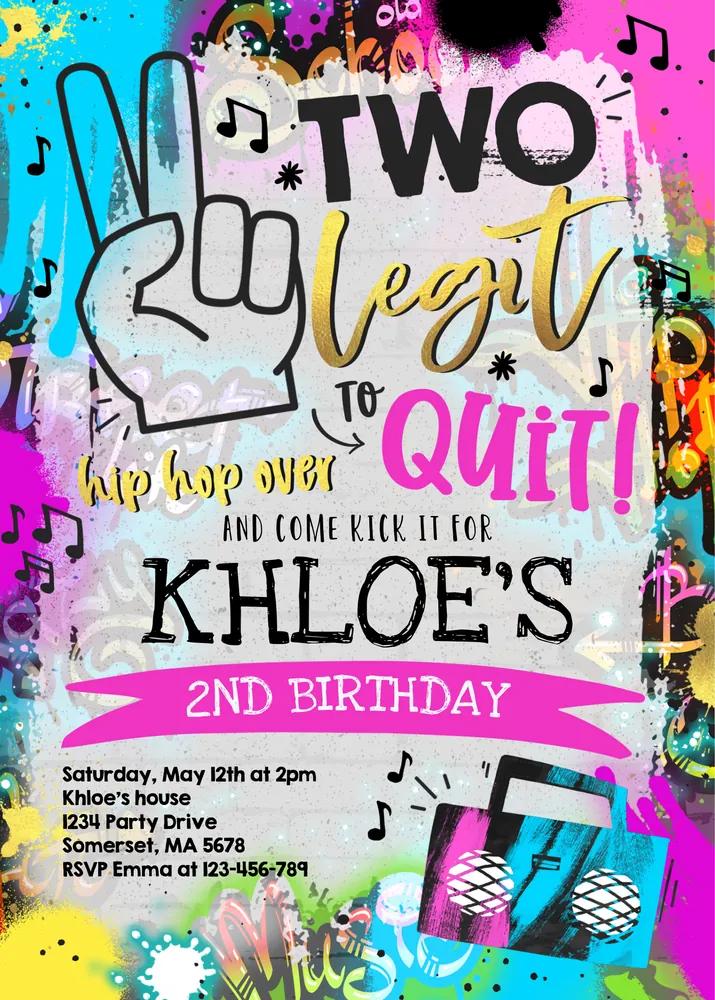 Two Legit to Quit Birthday Invite | 90s Hip Hop 2nd Birthday Canva Template