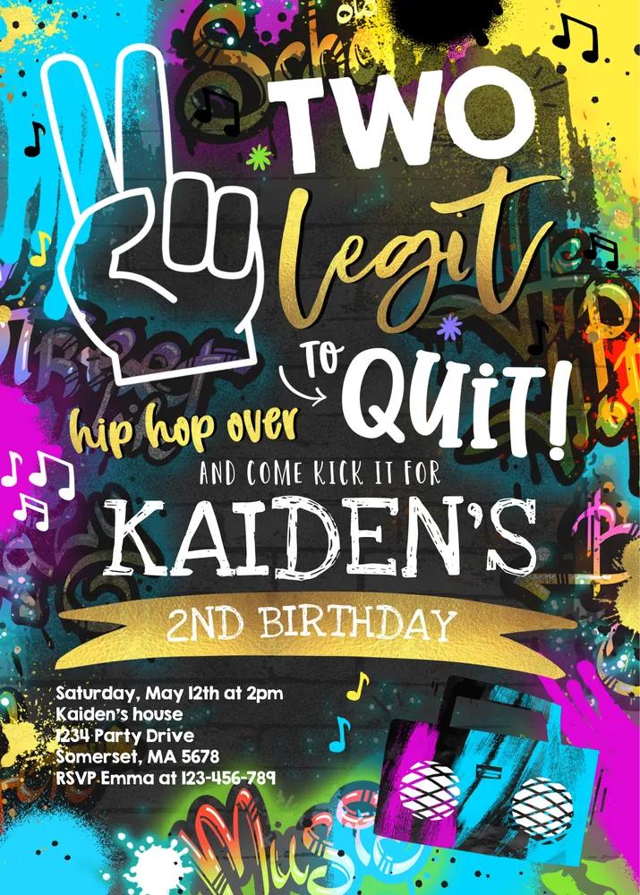 Two Legit to Quit Birthday Invitation | 90s Hip Hop 2nd Birthday Canva Template