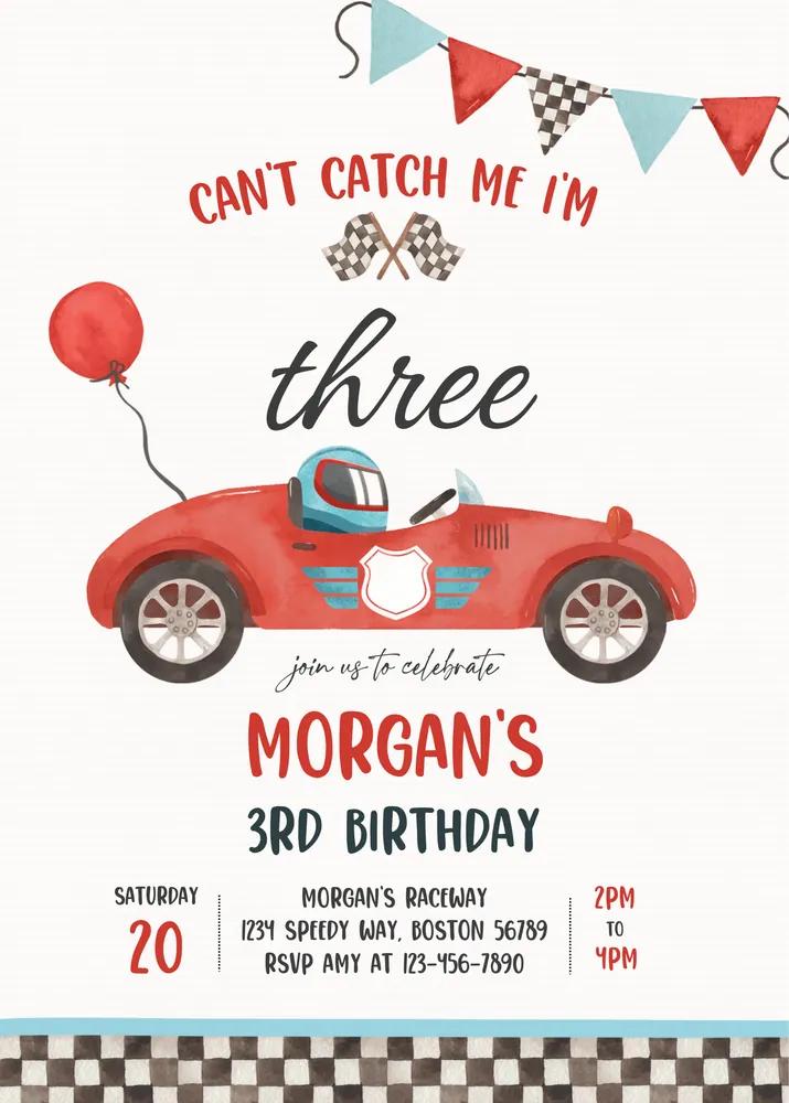 Red Race Car 3rd Birthday Invitation | Editable Canva Template | Catch Me Im 3