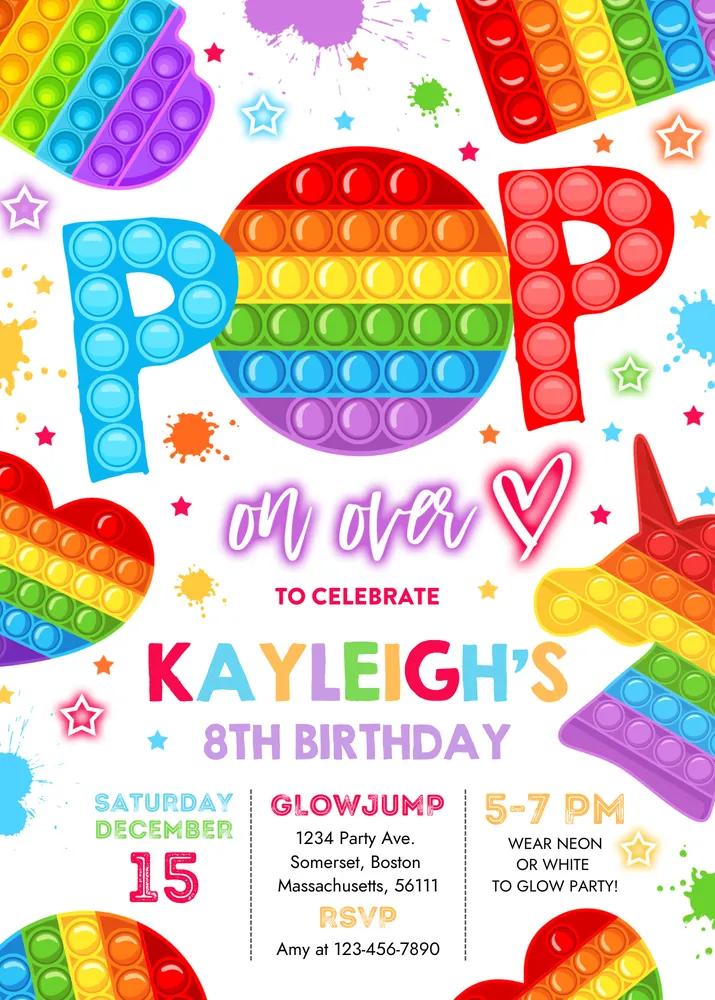Pop It Birthday Invitation | Rainbow Fidget Party Canva Template