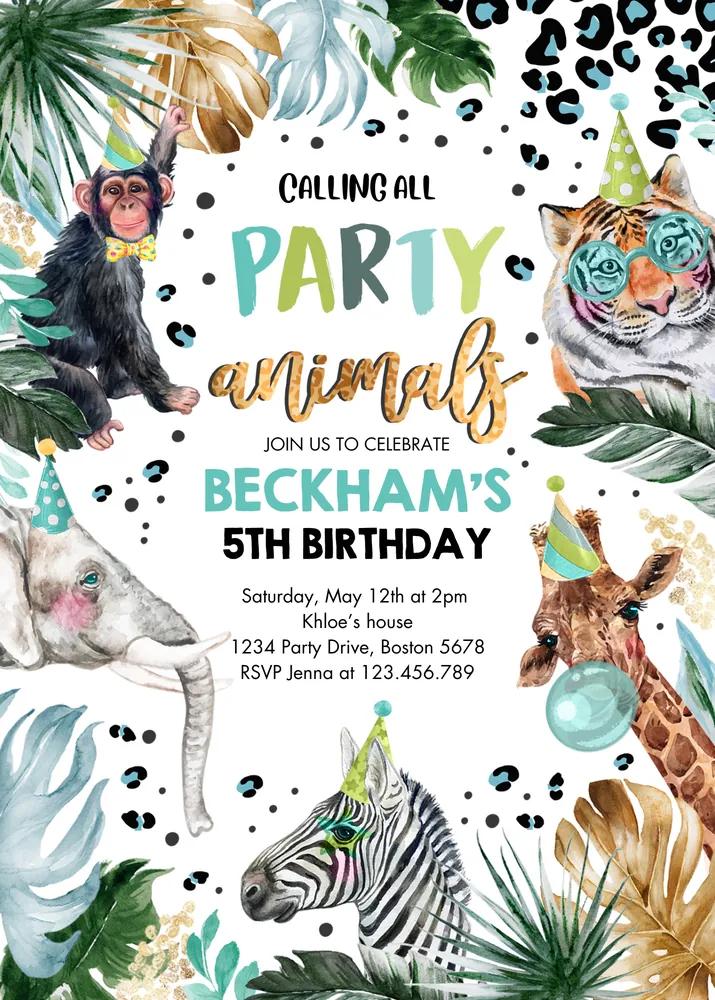 Leopard Print Safari Party Animals Birthday Invitation Canva Template