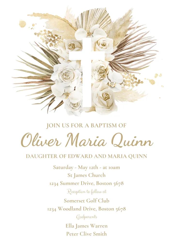 Boho Pampas Grass Baptism Invitation Template - Editable Canva Christening Link