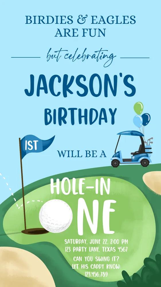 Golf First Birthday Invitation | Hole in One Canva Mobile Evite Template