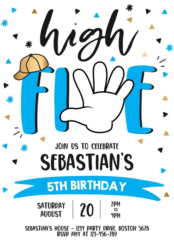 High Five 5th Birthday Invitation | Editable Canva Template Boys Fifth Party