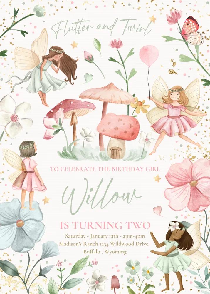 Fairy Birthday Invitation Canva Template | Whimsical Enchanted Pixie Party