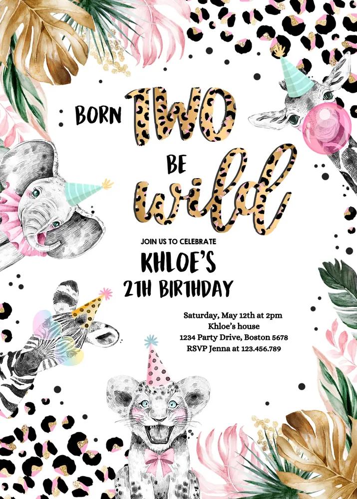 Born to be Wild Leopard Print Birthday Invitation | Editable Canva Template