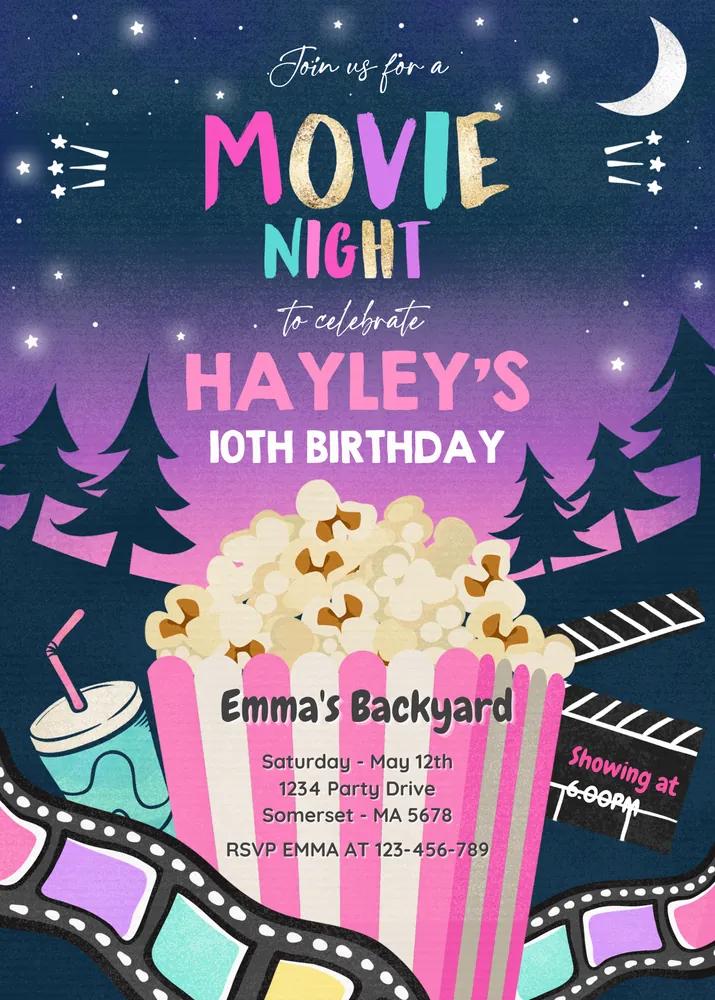 Backyard Movie Night Birthday Invite | Editable Canva Template