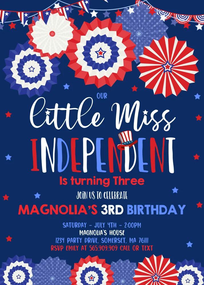 4th of July Birthday Invitation | Little Miss Independent Canva Template
